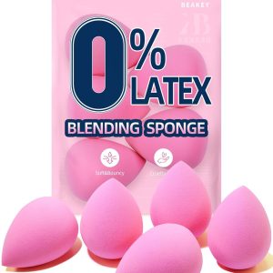 BEAKEY Latex-Free Blender Makeup Sponge for Blending. Pink Makeup Sponges Set. Soft Beauty Sponge.