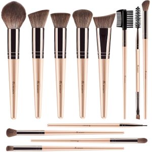 BEAKEY 12pcs Vegan Makeup Brush Set Soft high-density Taklon fibers.durable birch handles.