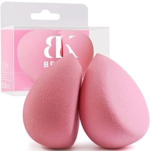 BEAKEY Flat Duo Patented Makeup Sponge Set of 2. Latex Free Pink Beauty Sponge for Foundation and Powder Application.